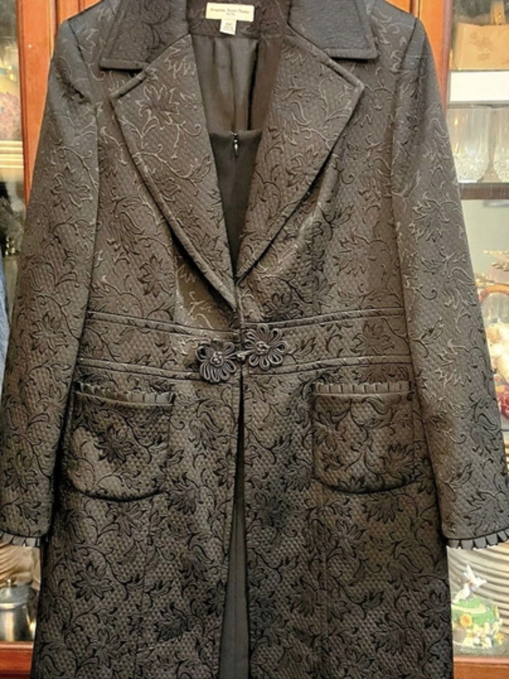 Amanda Smith Floral Jacquard Long Jacket and Slip Dress Size 14P Like New